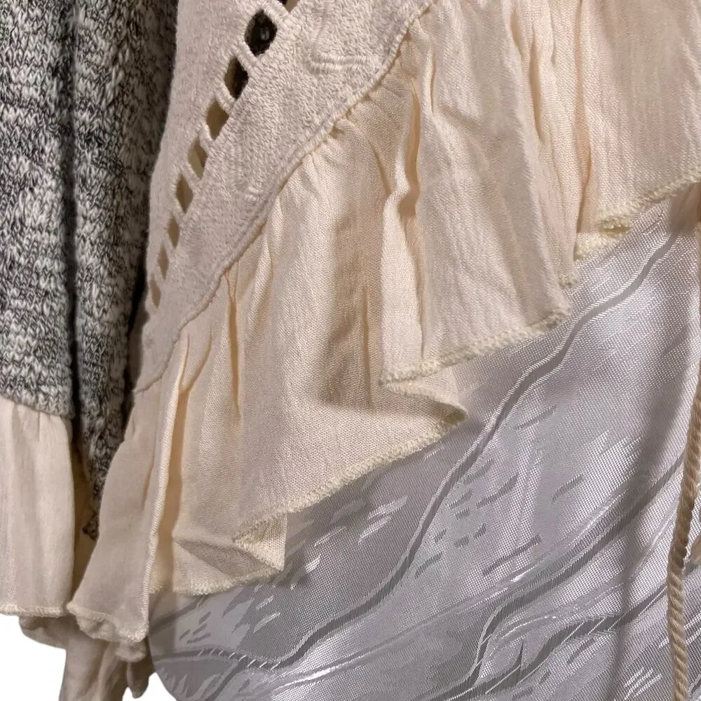 NWT Sage Boho Open Lace Front Ruffle Peasant Coquette Cream Gray Top Size Small - Picture 11 of 16